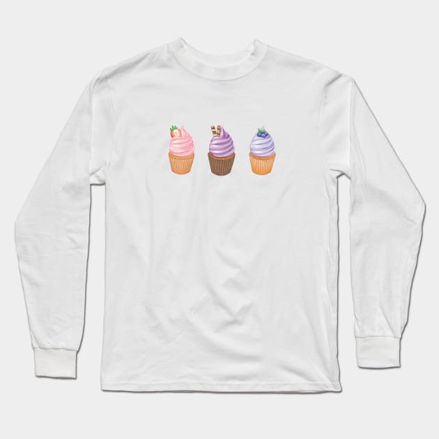 Colorful Fruit Cupcakes❤️ Long Sleeve T-Shirt by Rose Chiu Food Illustration